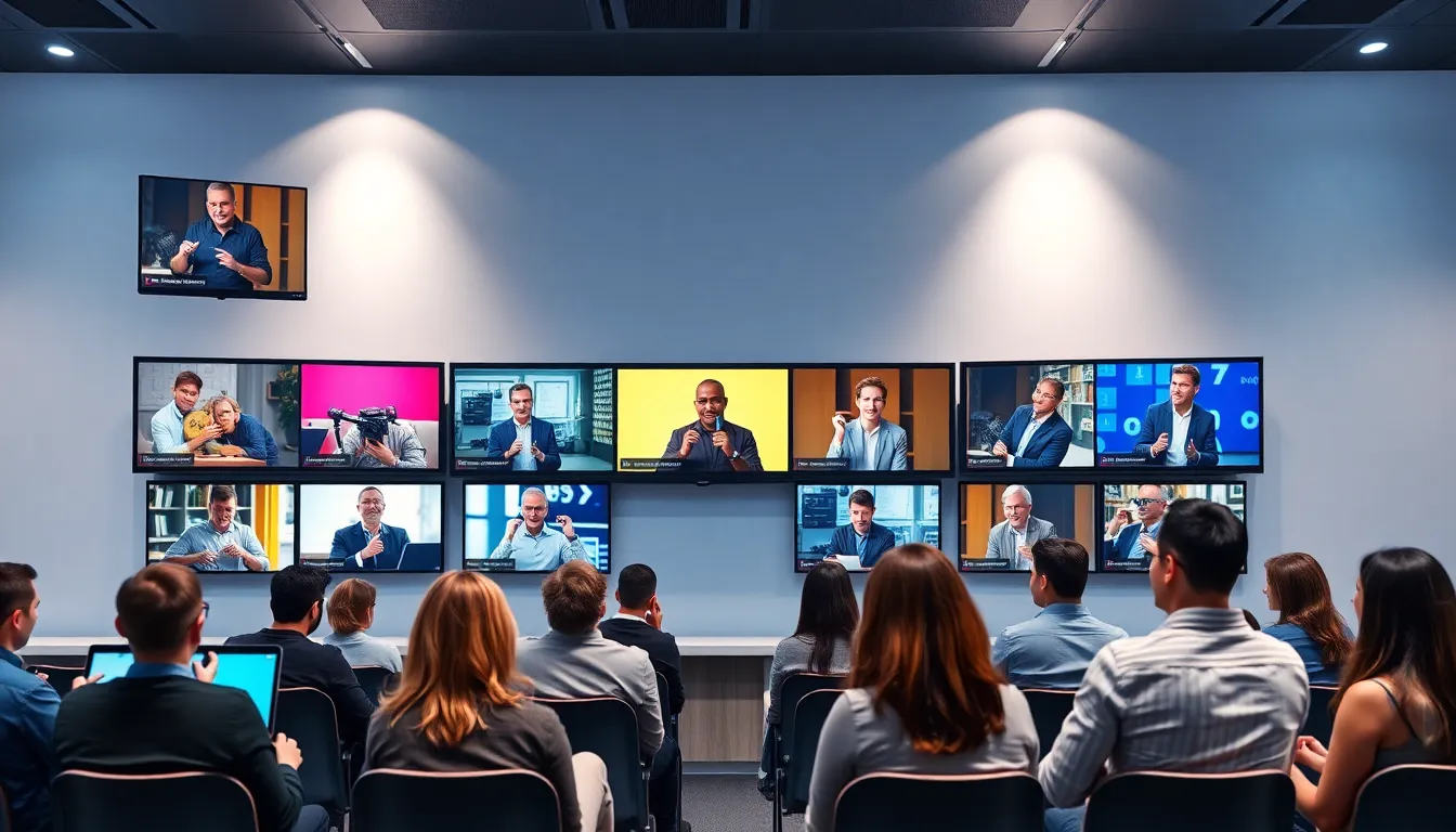 a virtual classroom with diverse learners engaging with masterclass videos.