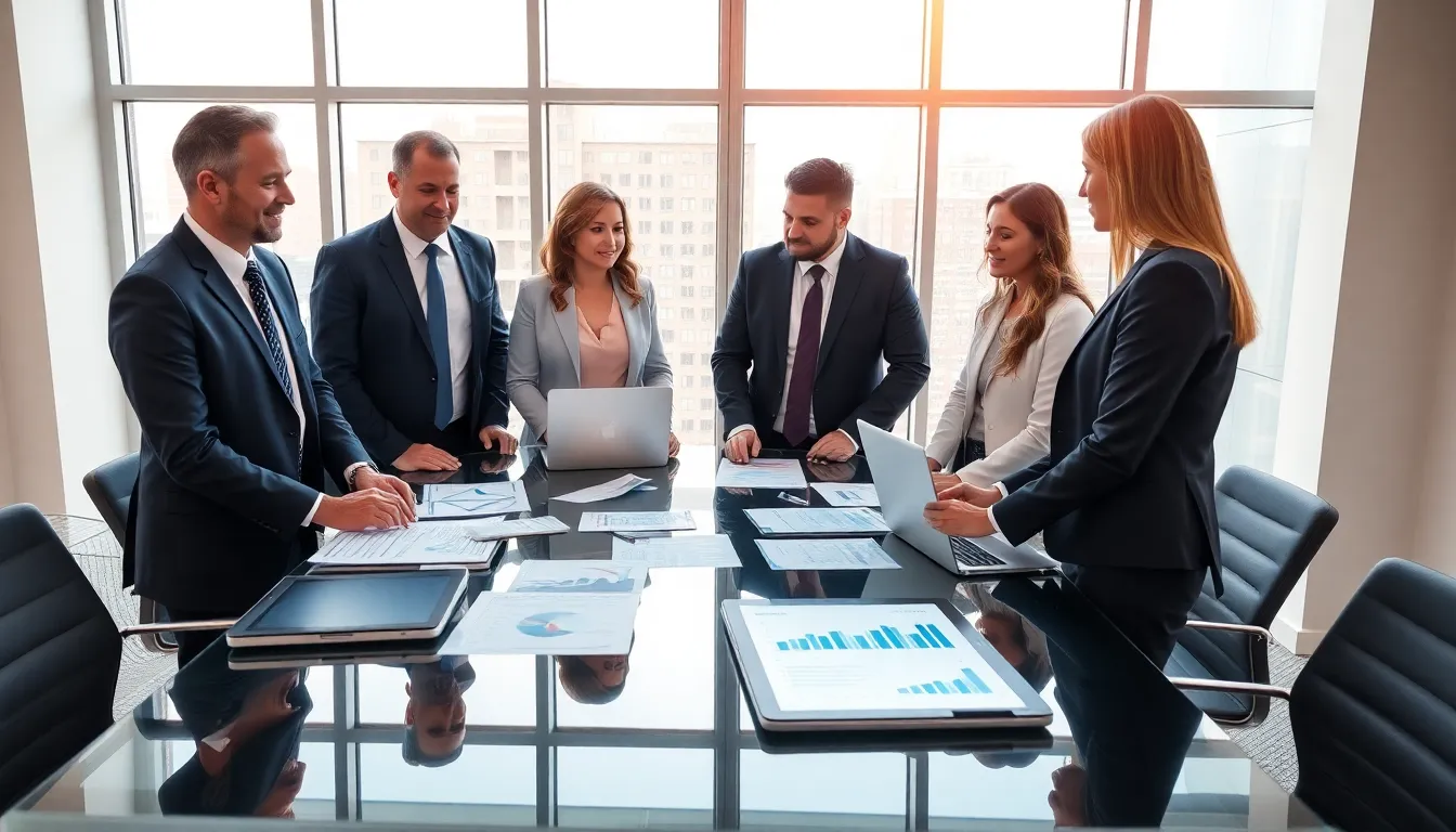 diverse financial advisors strategizing tax planning in a modern office.