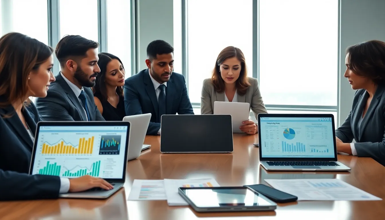 professionals collaborating on tax planning in a modern office.